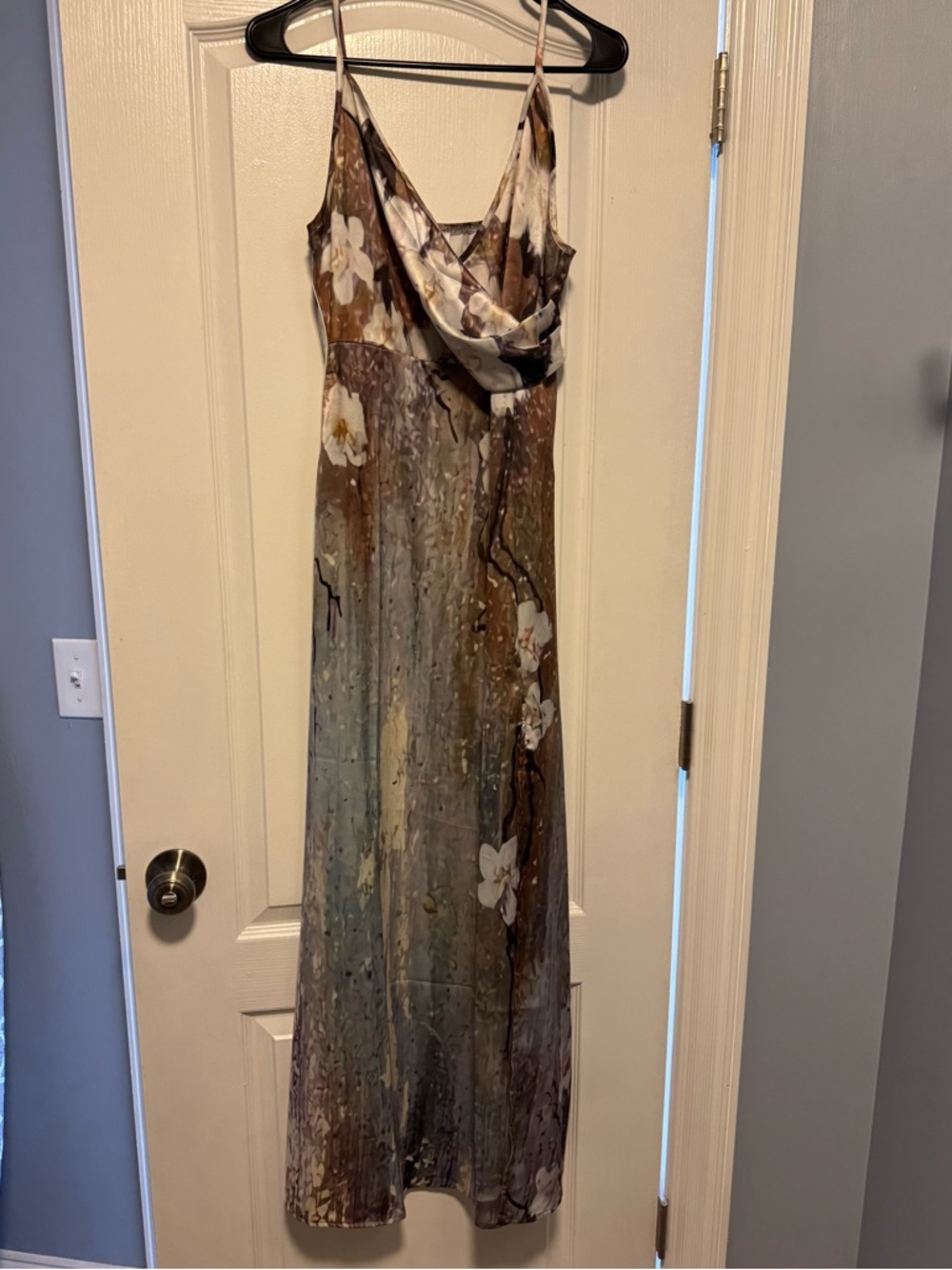 Floral Slip Maxi Dress in Brown and Cream